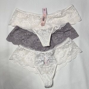 NWT Victoria's Secret Dream Angels Lace Wide side thong - Cream and Gray S
